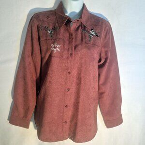 Northern Reflections brushed suede top with embroidery in size Small-P
